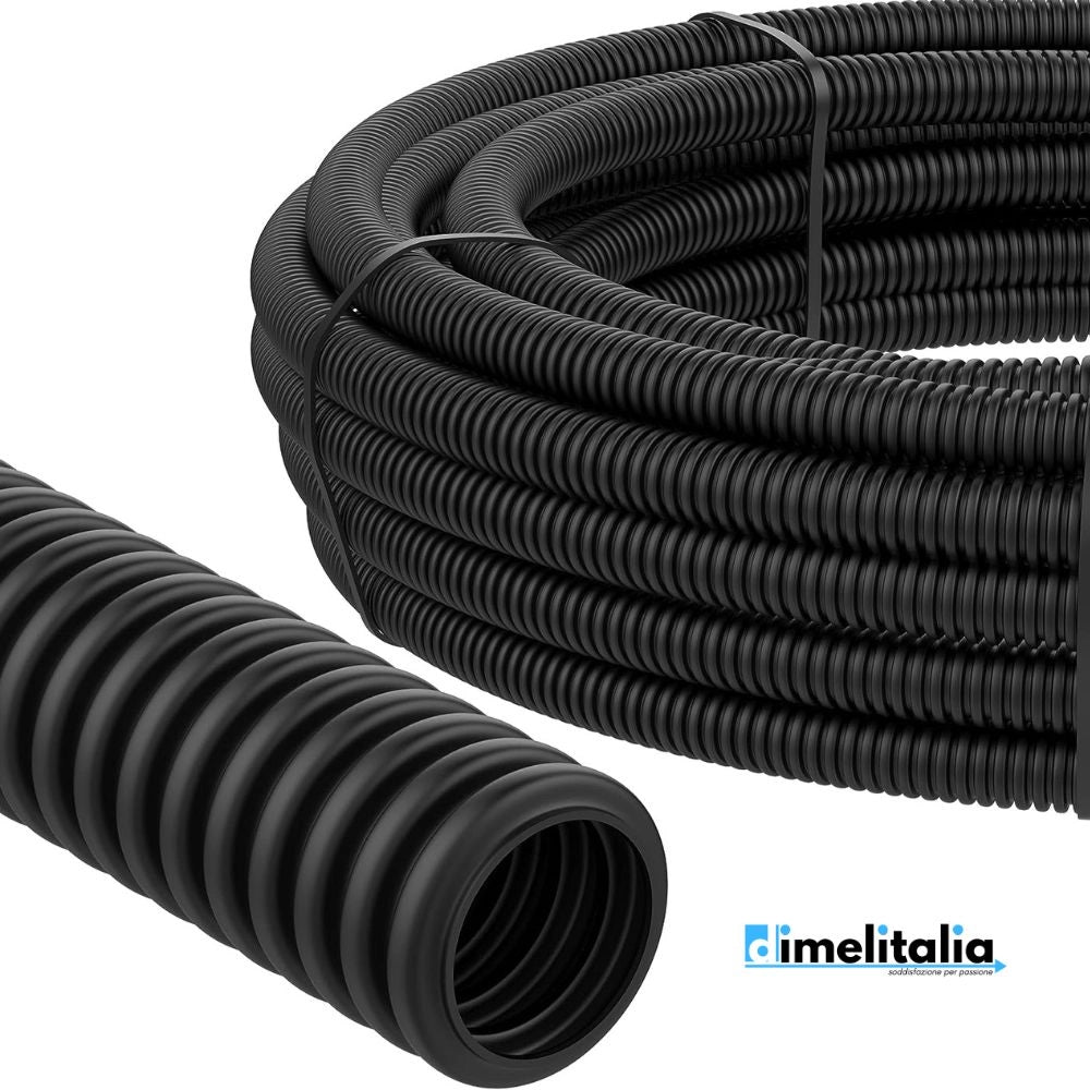 Tubo corrugato guaina cavi elettrici pieghevole pvc autoestinguente nero *** diametro 25 millimetri, lunghezza metri ...