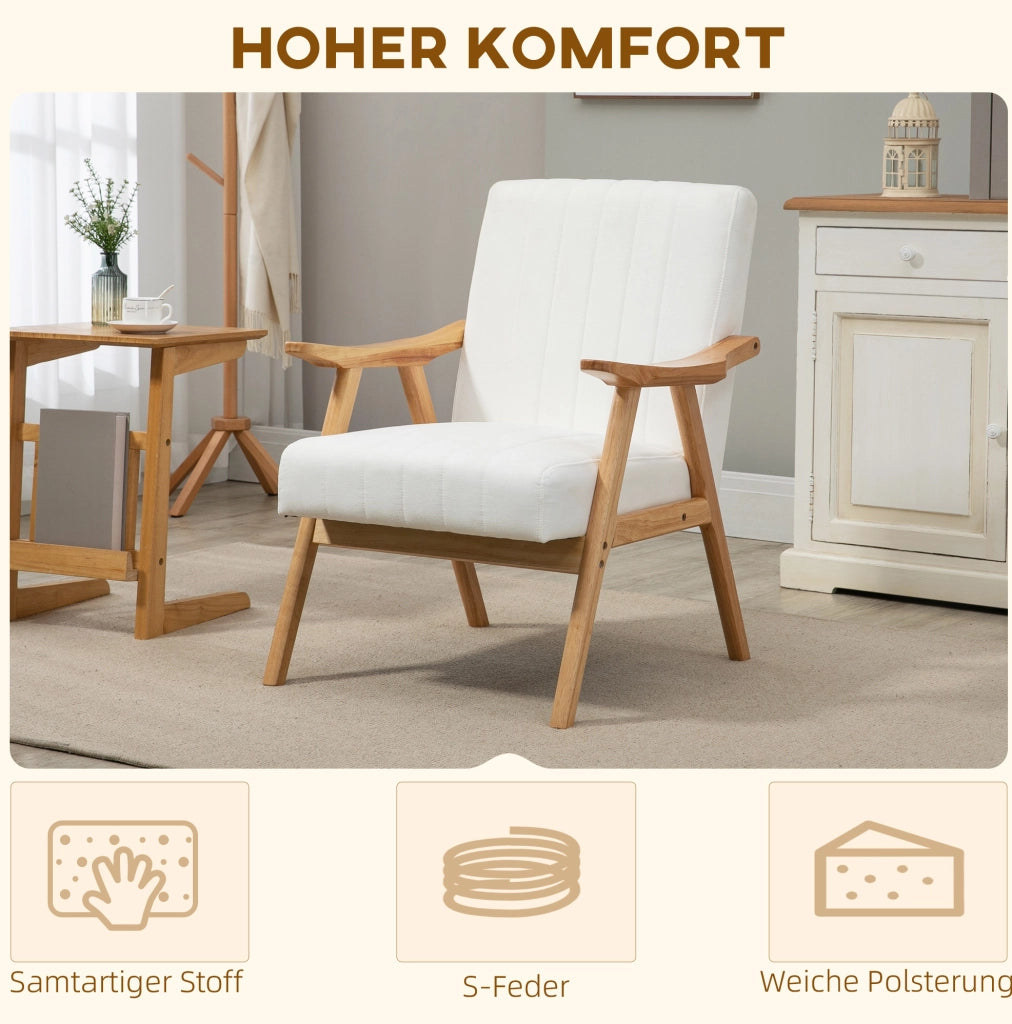 Poltrona lounge in stile scandinavo con rivestimento effetto velluto crema 68x74x82 cm
