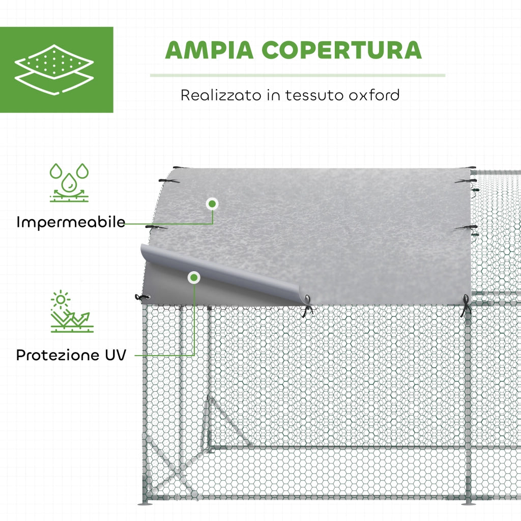 Recinto per Animali da Giardino ¨C Xylo ¨C Metallo Galvanizzato con Tetto Anti UV 280x380x197 cm Argento