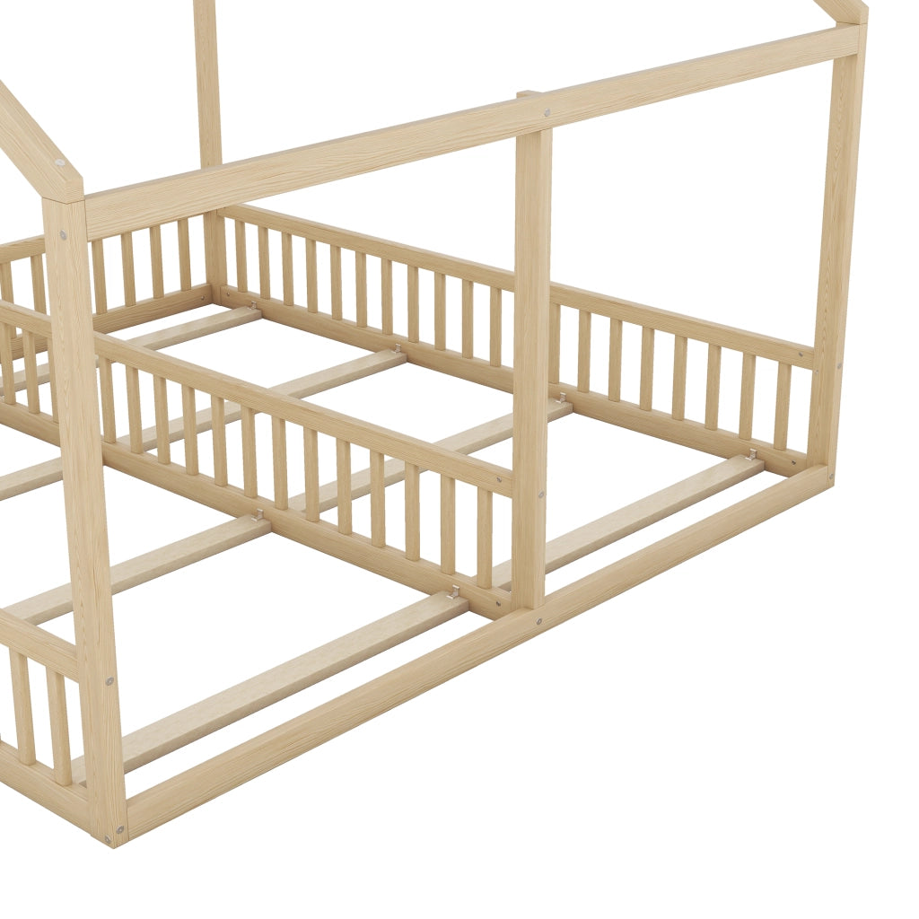 Letto per Bambini 90 x 200 cm - con Sponde; Modello Casa - in Pino e MDF - Naturale