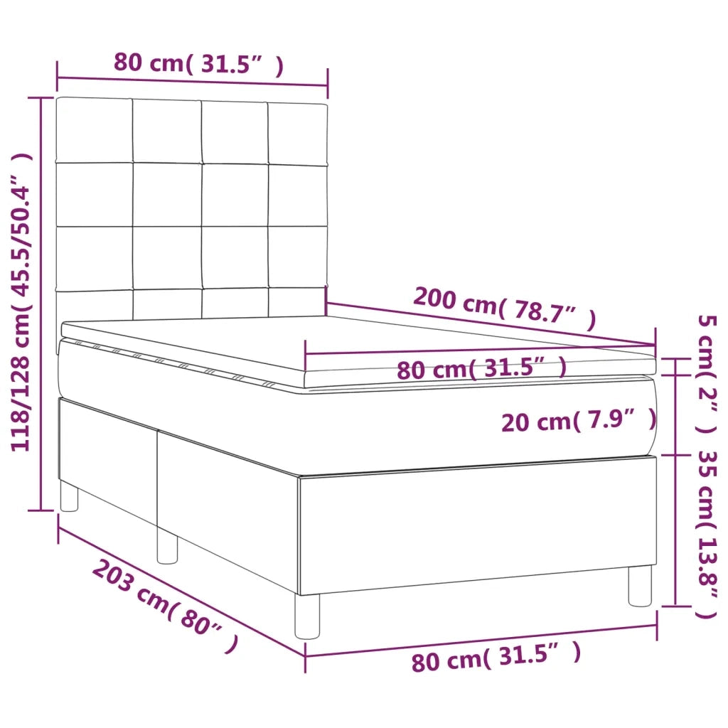 Giroletto a Molle con Materasso-Struttura Letto Nero 80x200 cm inTessuto 696654