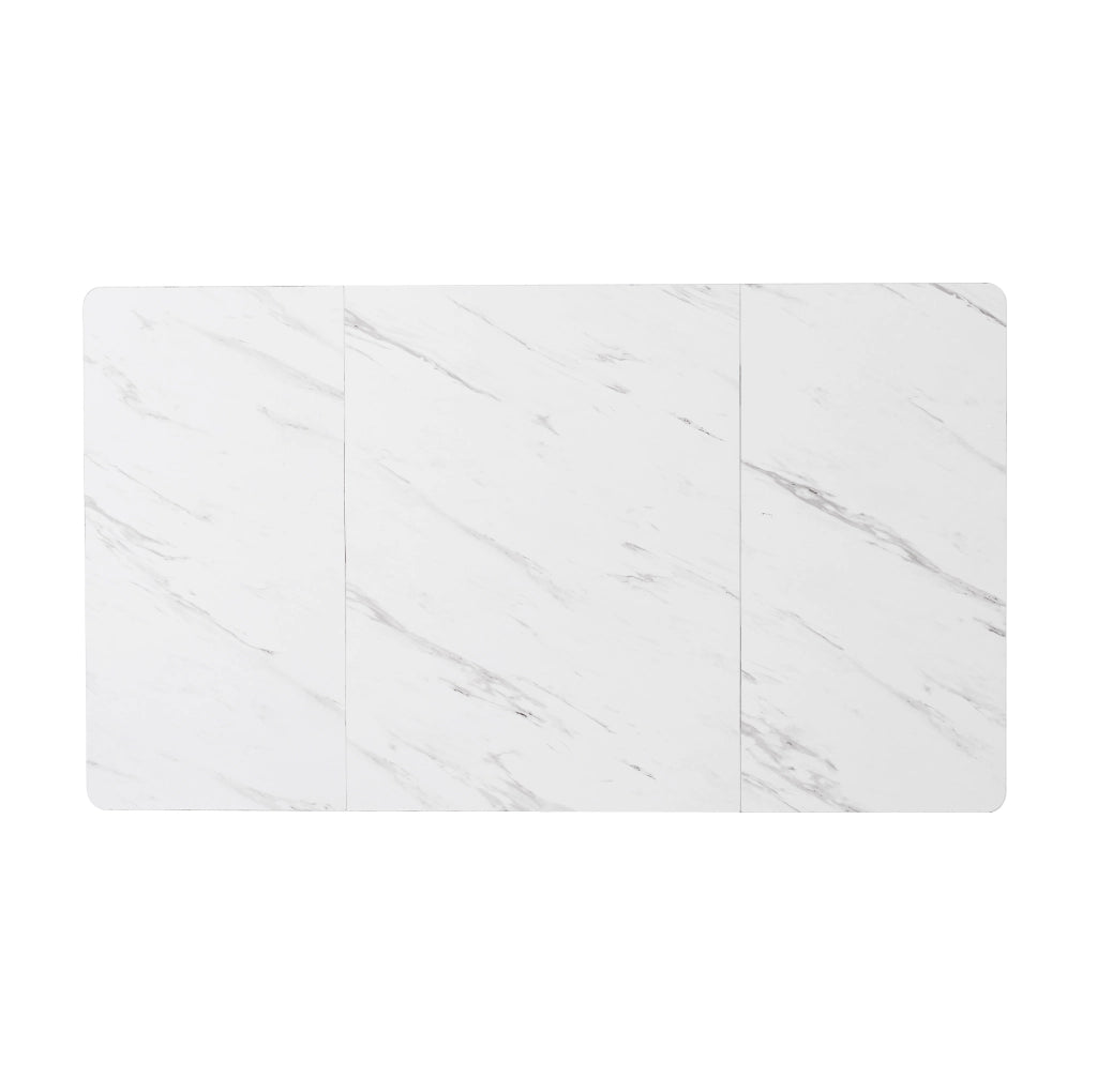 Tavolo da pranzo rettangolare 140x80 cm con piano in MDF effetto marmo e struttura in metallo regolabile, bianco/nero