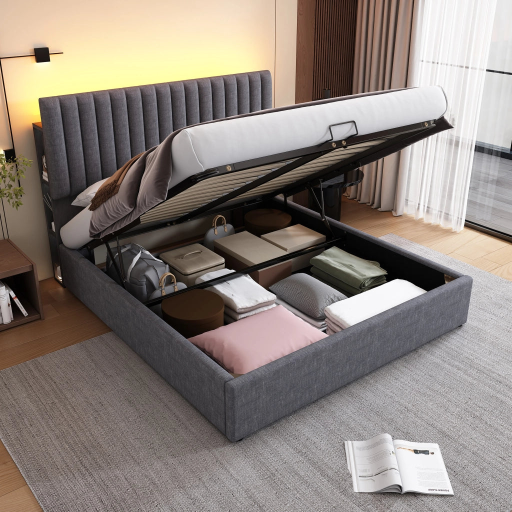Letto matrimoniale contenitore 140x200 grigio con materasso