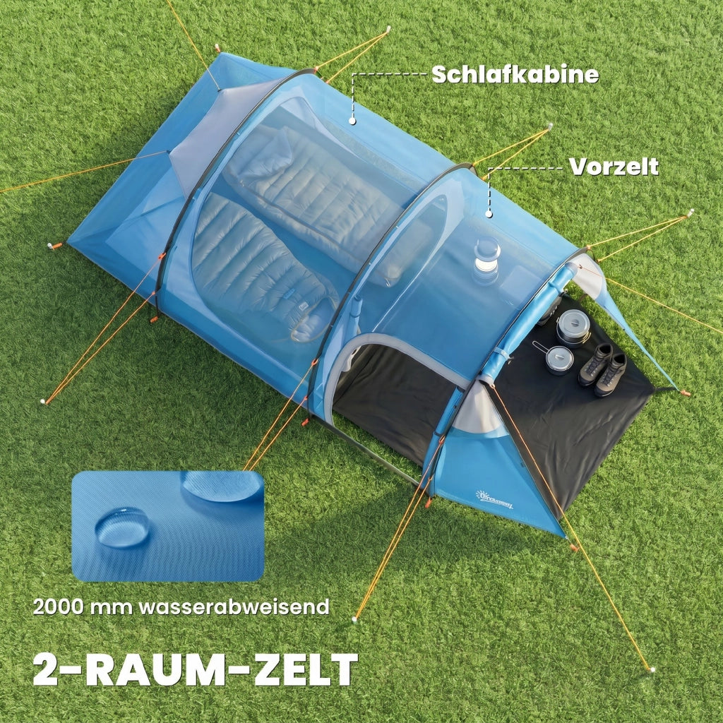Tenda da campeggio 2 persone con anticamera e zona notte impermeabile azzurro 426 x 206 x 154 cm
