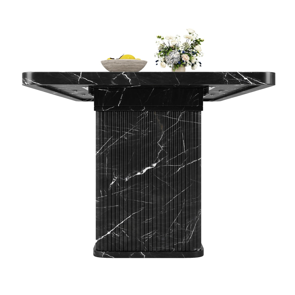 Tavolo allungabile da pranzo con vano contenitore piano estensibile e piedi regolabili in MDF e metallo nero