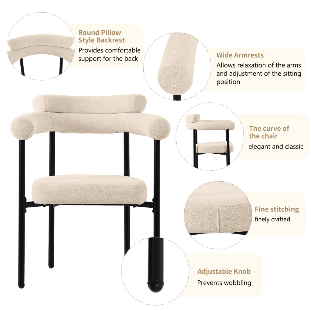 Set tavolo da pranzo e sedie con 1 tavolo e 6 sedie, gambe in metallo, in velluto beige e bianco