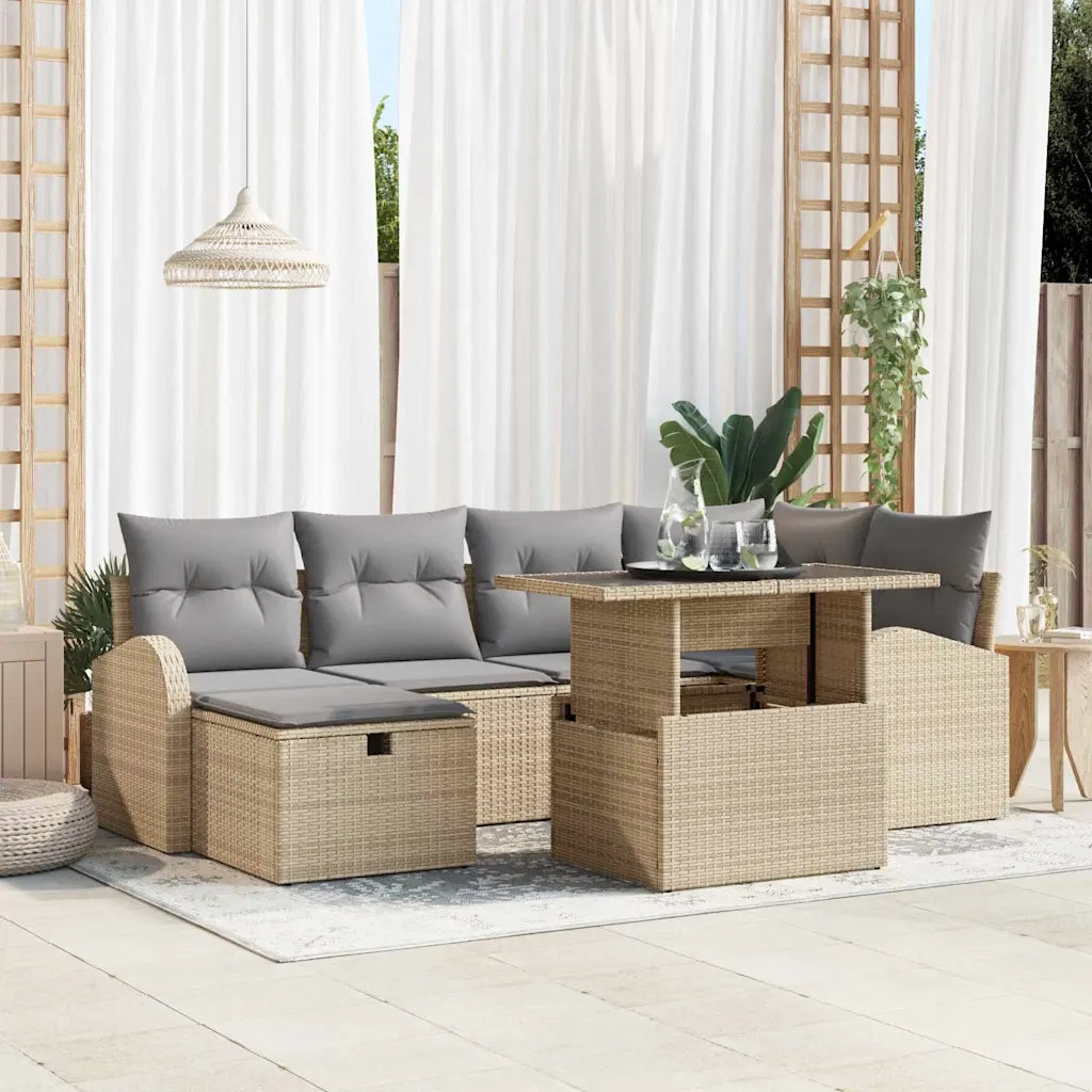 Set Divano da Giardino con cuscino 7 pcs Beige Poly Rattan
