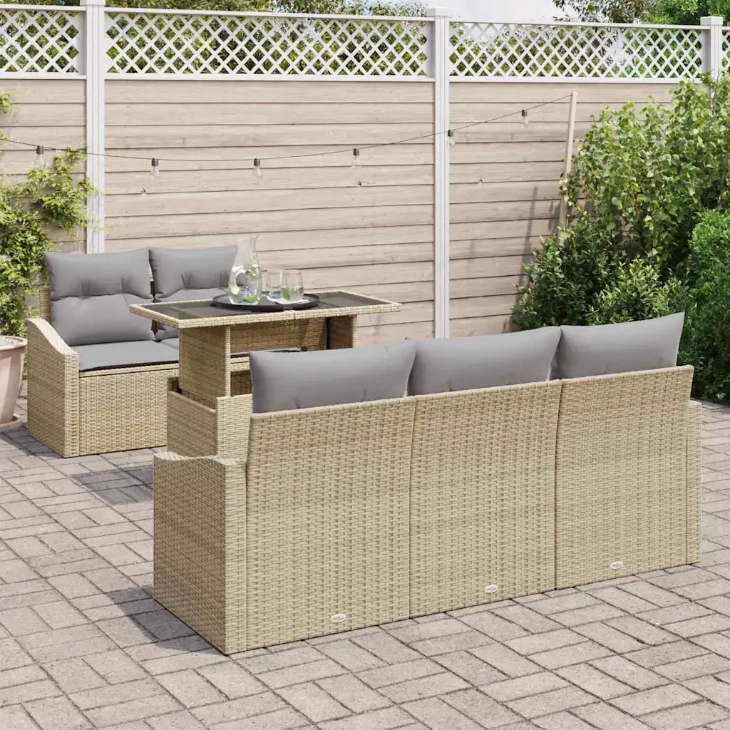 Set Divano da Giardino con cuscino 6 pcs Beige polyrattan