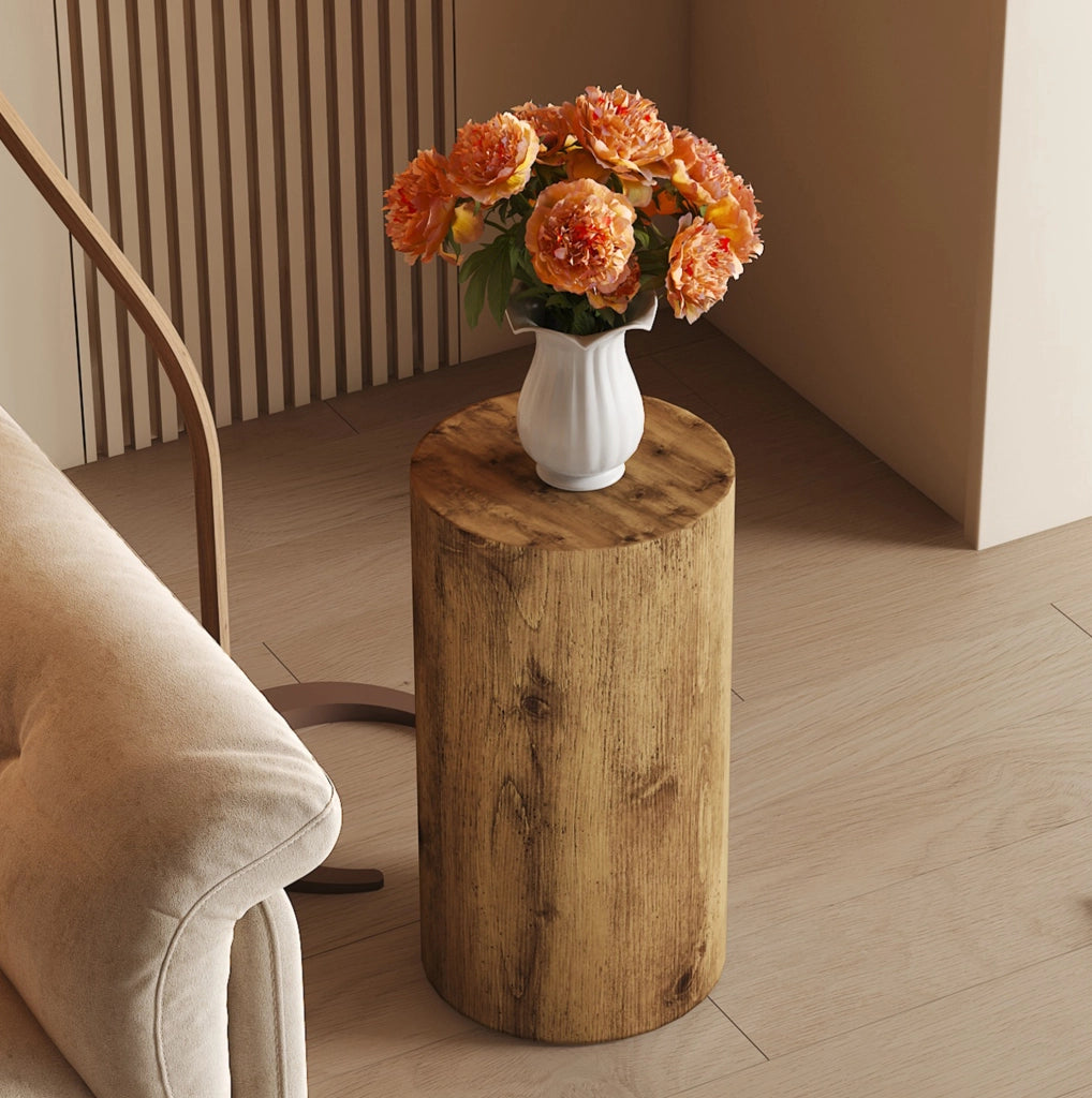 Tavolino rotondo in MDF effetto legno, diametro 30 cm, altezza 55 cm, design moderno minimalista