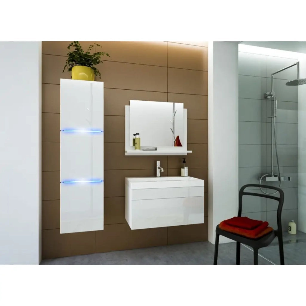 Colonna da bagno sospesa, collezione RAVEN, colori bianco opaco e bianco lucido, ideale per un bagno di design.
