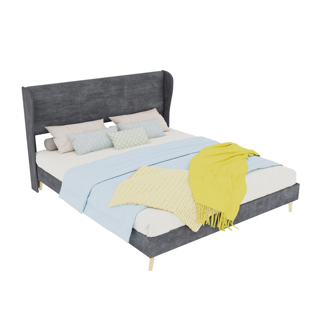 Letto imbottito 160 × 200 cm con testiera morbida grigio senza materasso