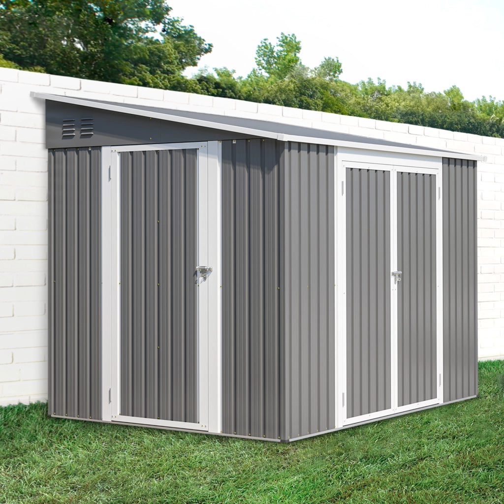 Desviae Casetta da giardino in metallo zincato con doppie porte e porta laterale grigia 262 × 180 × 201 cm