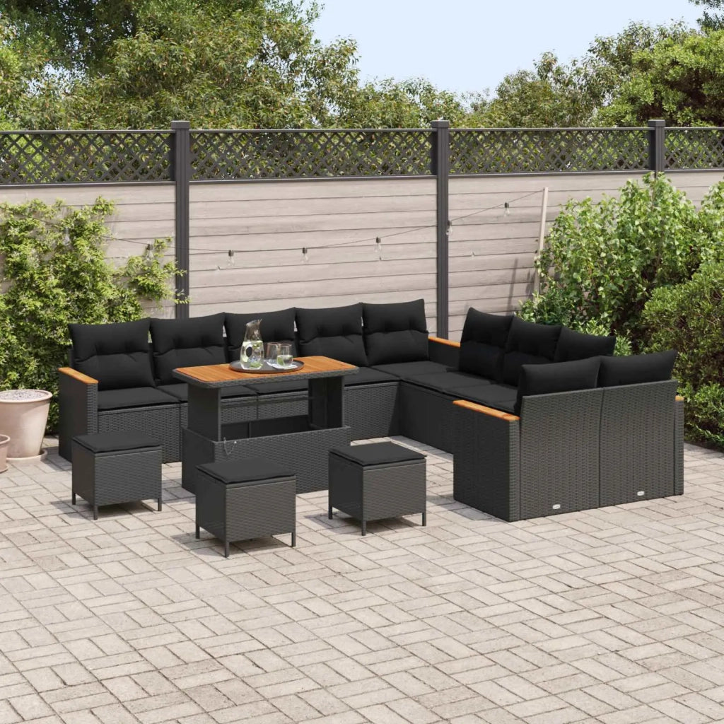 Set Divano da Giardino con cuscino 14 pcs Nero polyrattan 3365059