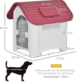 cuccia da esterno per cani 59x75x66 cm in plastica rossa, impermeabile