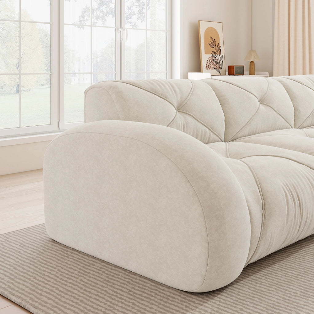Divano modulare in ciniglia beige chiaro; 281×171×76 cm