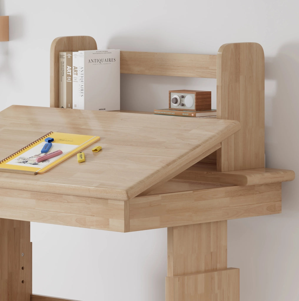 SCRIVANIA PER BAMBINI REGOLABILE E INCLINABILE 80x60 cm LEGNO NATURALE