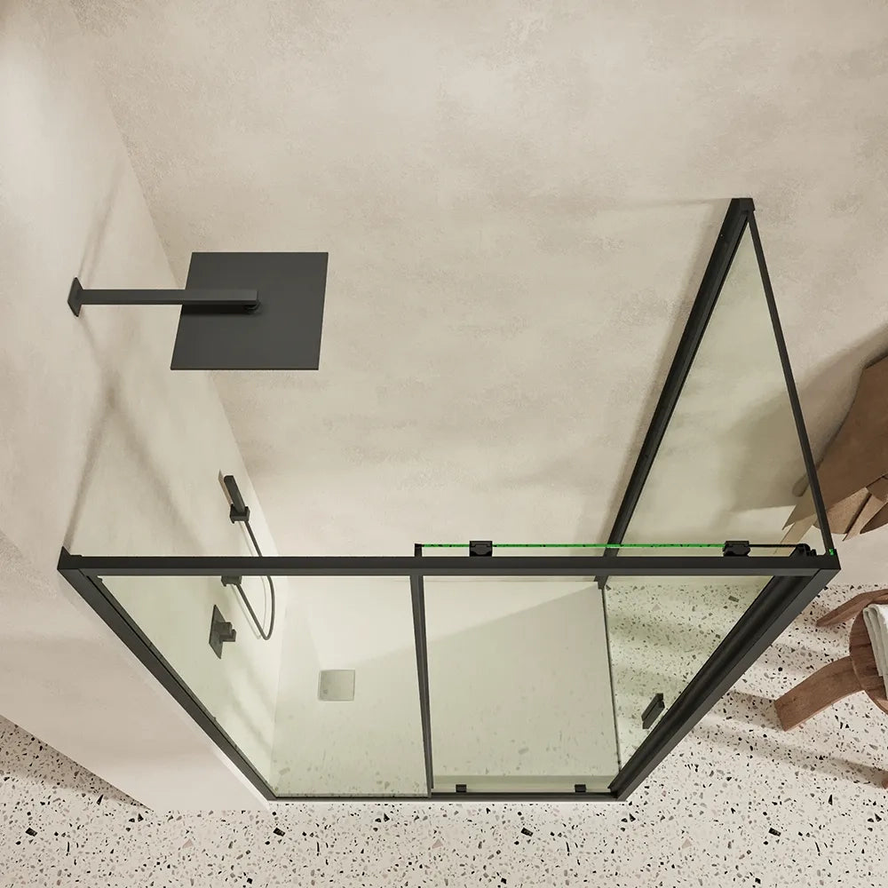 Box doccia slim 90x120cm con porta scorrevole e parete fissa profili nero opaco e vetro 6mm trasparente h190| Portofino