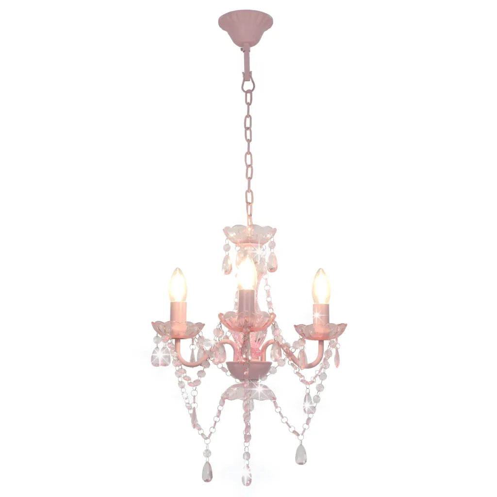 Lampadario con Perline Rosa Tondo 3 E14 281598