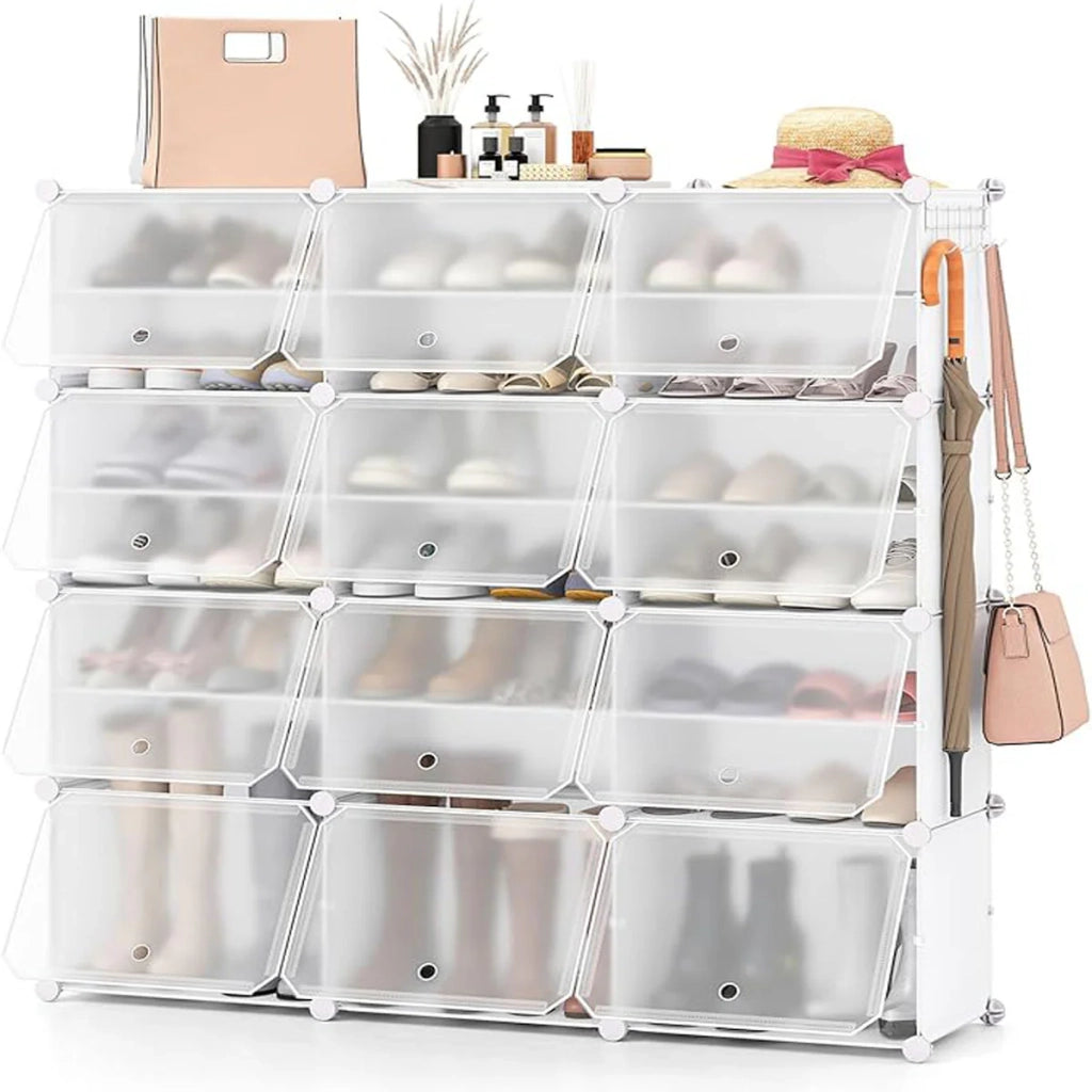Scarpiera modulare 124 x 32 x 125 cm per 48 paia salvaspazio design moderno in PP bianco 20_0014797