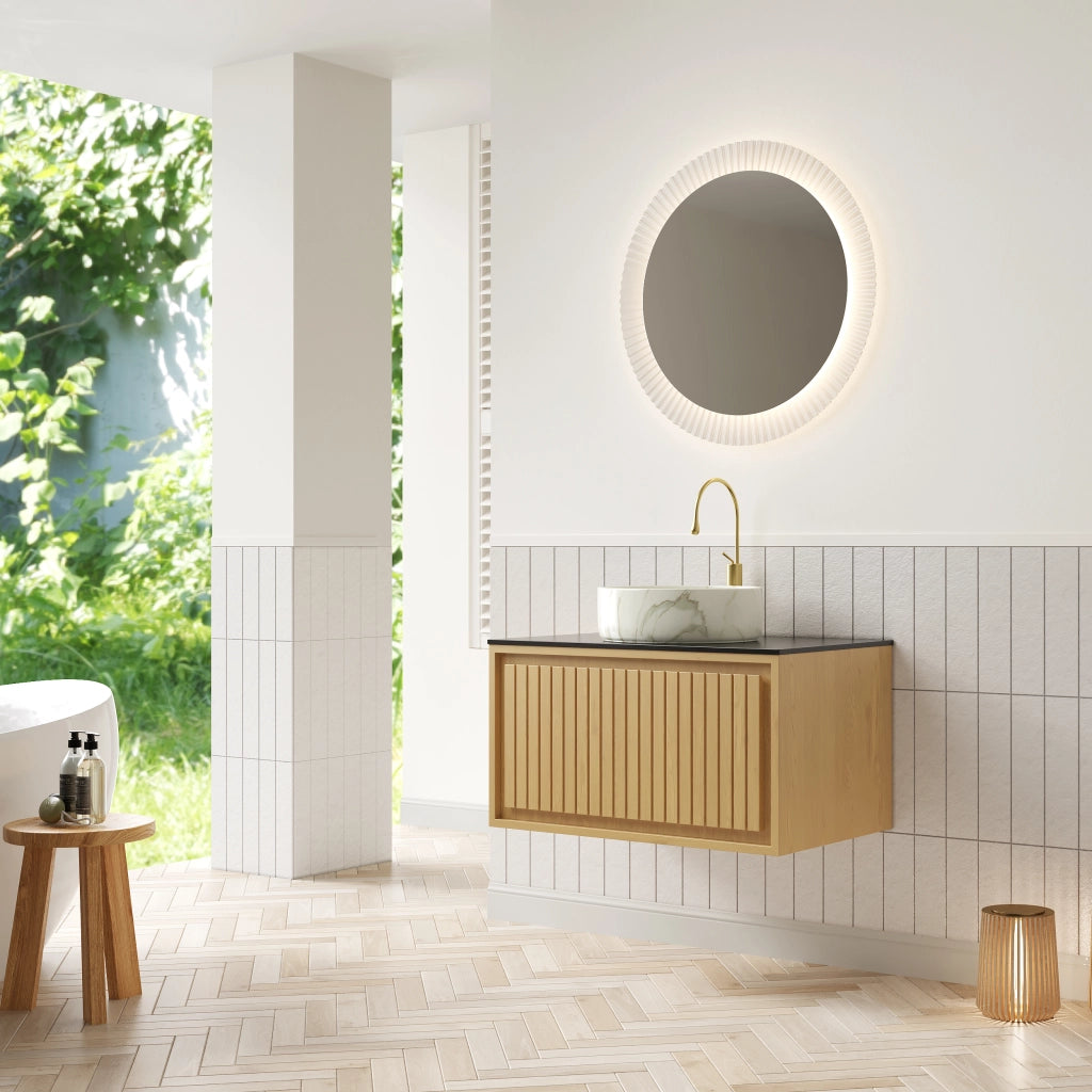 Mobiletto con lavabo sospeso con cassetto e piano in pietra sinterizzata nero 76 × 48 × 53.1 cm
