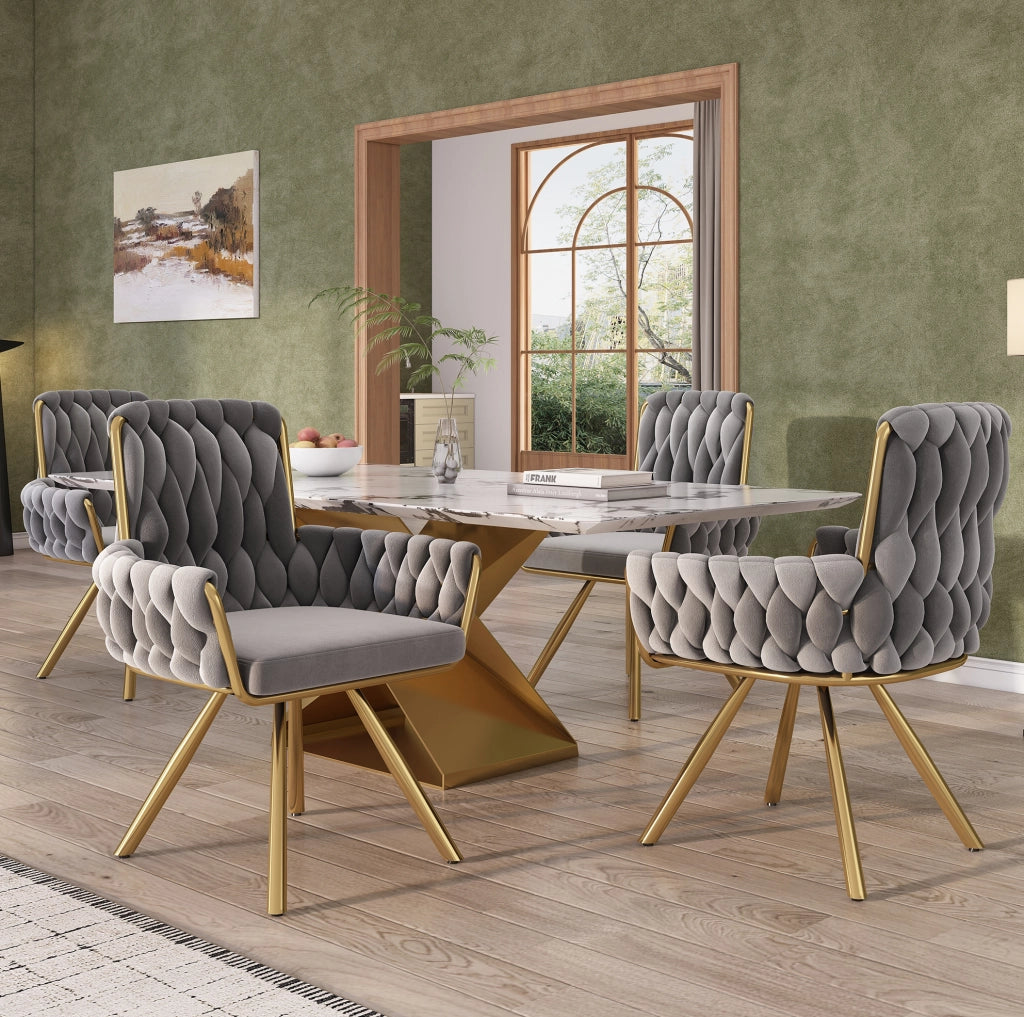 Set di 6 sedie da pranzo girevoli a 360¡ã con braccioli in velluto grigio