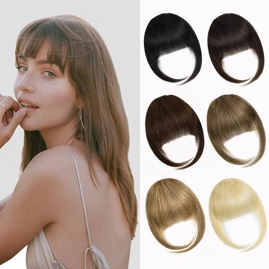 Clip-in Frangia a Cavalcavia 100% Capelli Naturali - 15 cm Lunghezza - Peso Leggero 10 g - Aspetto Sintetico Naturale