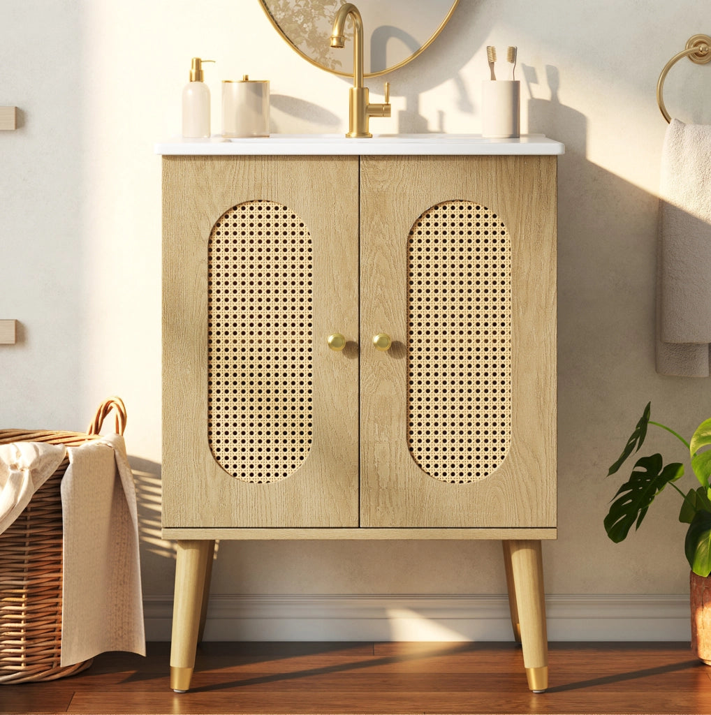 MOBILE BAGNO 61x47x89 cm con Lavabo in Ceramica MDF Effetto Legno Naturale