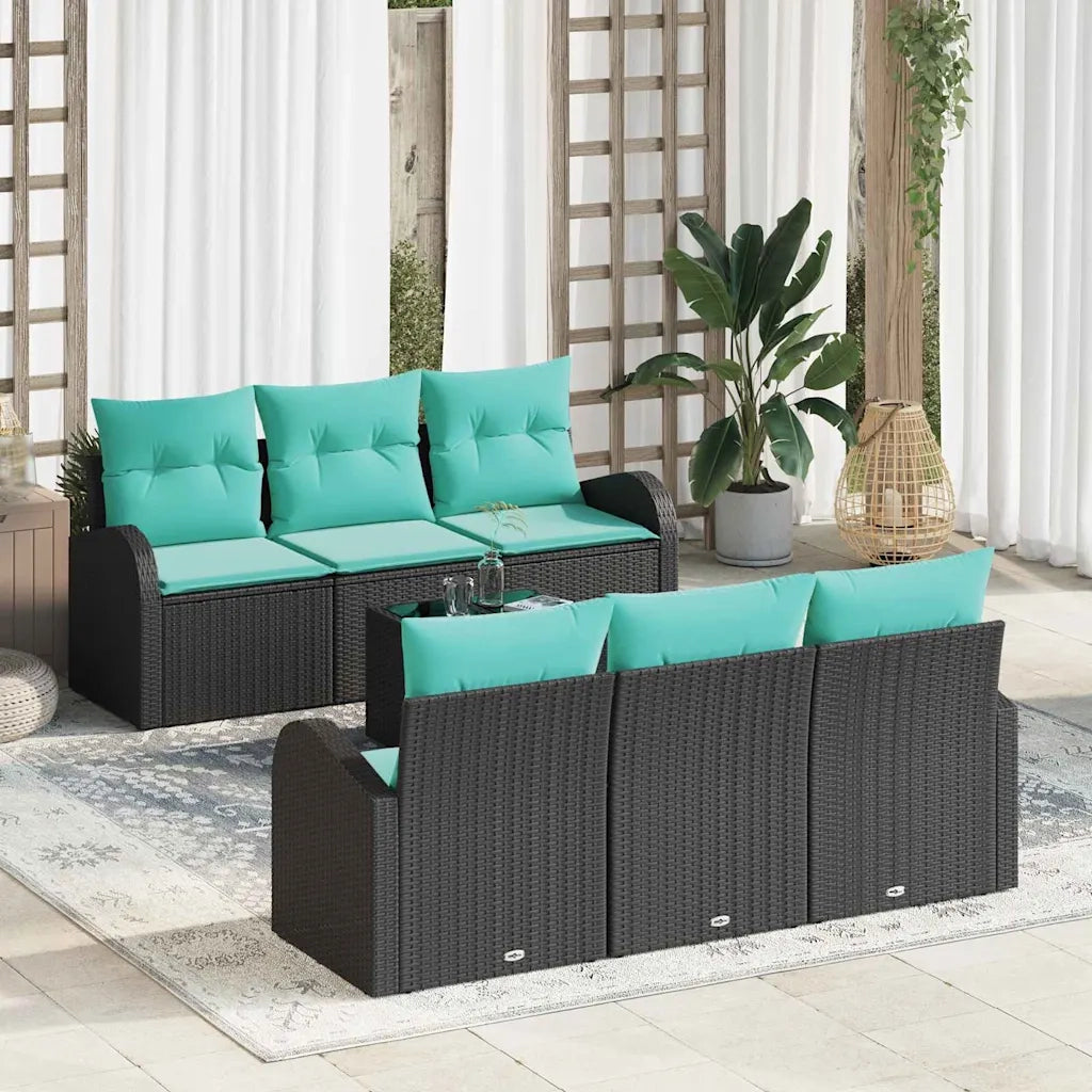 Set Divano da Giardino 7 pcs Nero e Turchese polyrattan 3354605