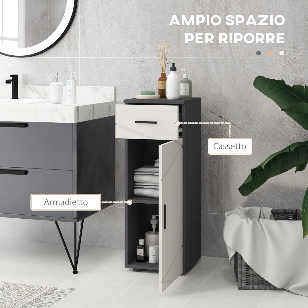Mobiletto Bagno con Cassetto e Armadietto ¨C zephmum ¨C Grigio, 30x30x82 cm
