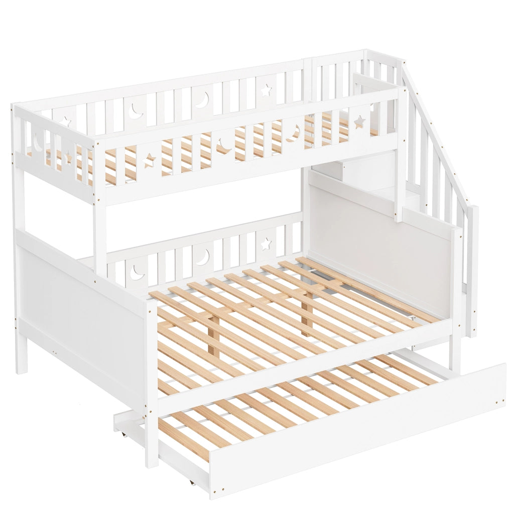 Letto a castello bimbi 140x200 cm in MDF bianco con contenitore, senza materassi