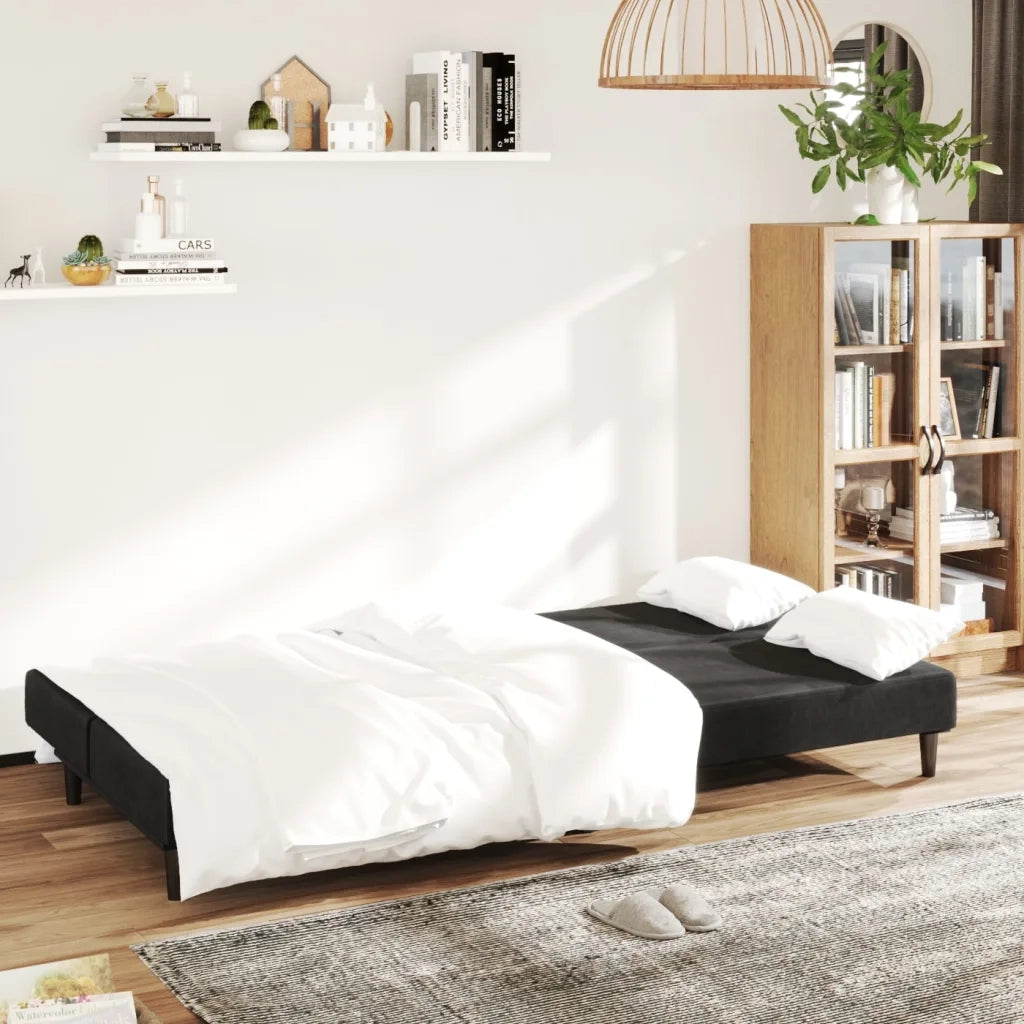 Divano Letto a 2 Posti Nero in Velluto 375735