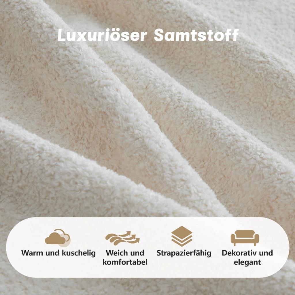 Divano panoramico modulare a 3 posti con 2 pouf in velluto beige configurabile a U o L con seduta profonda