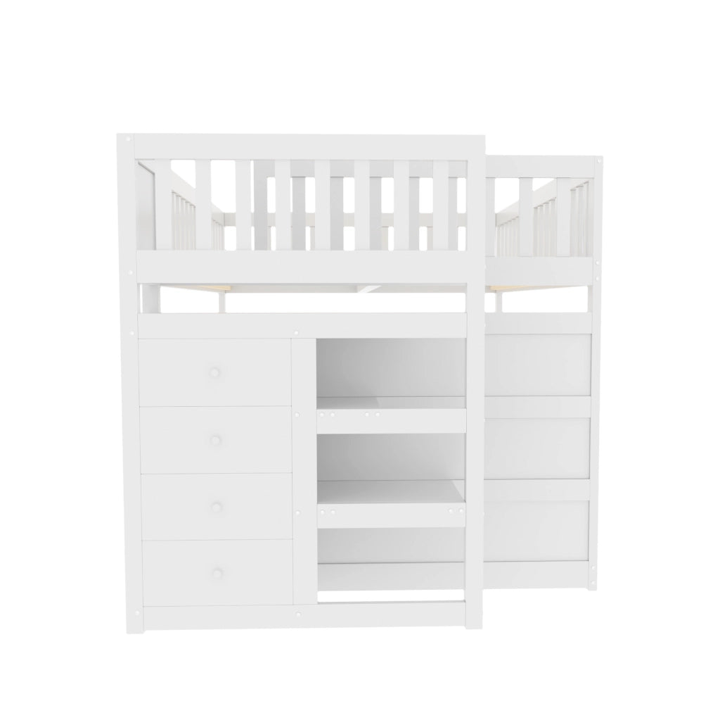 Letto a castello basso 140 x 200 cm con scala contenitore