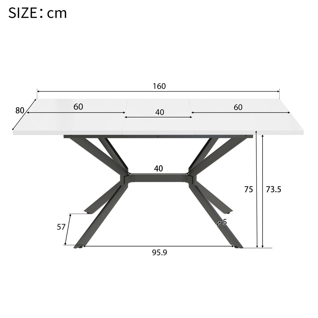 Tavolo da pranzo allungabile bianco 120-160x80 cm con gambe in metallo nero, per 4-6 persone