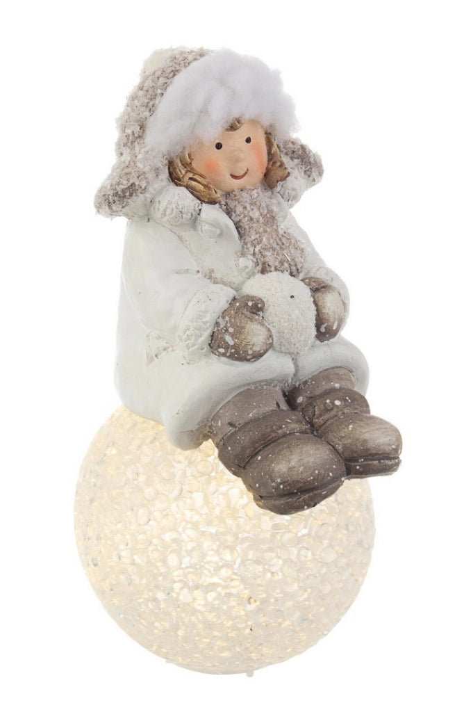 Bambina con Sfera Led Decorazione Natalizia Luminosa Addobbi di Natale Lowel