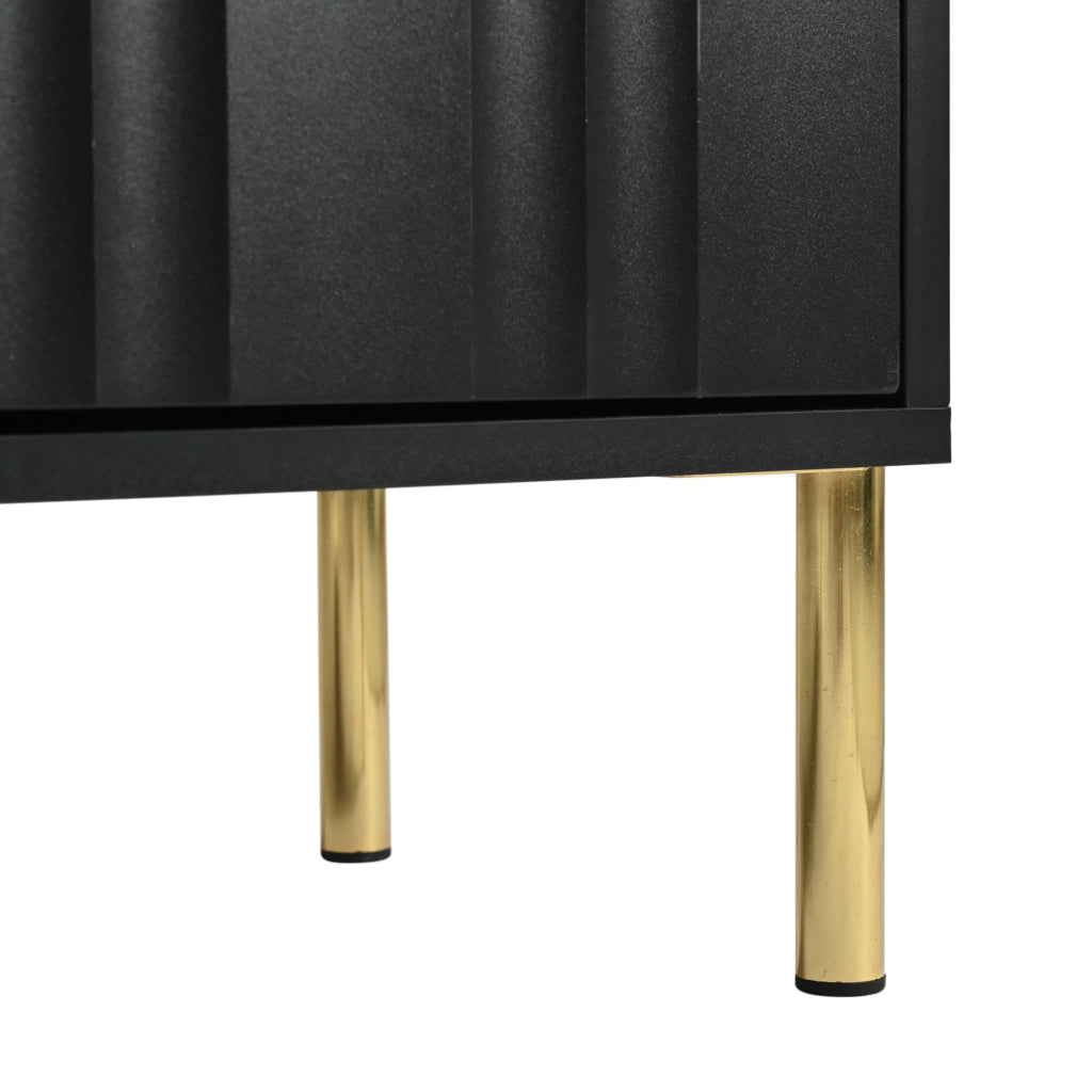 Mobile TV a 4 ante con 8 ripiani; piedini dorati alti 15 cm in MDF e pannello di particelle nero 190 × 38 × 48 cm