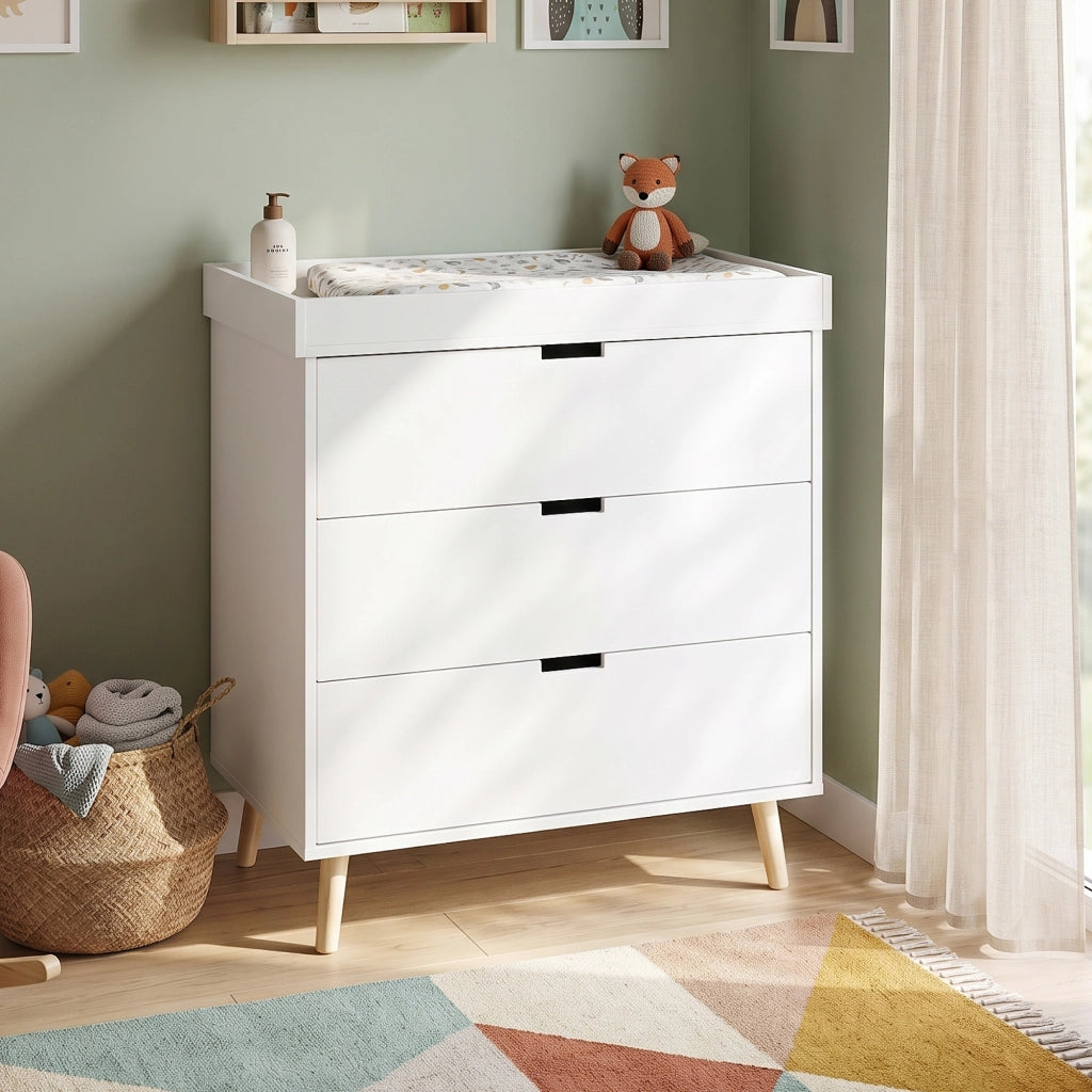 Cassettiera con Piano Fasciatoio Rimovibile 92 x 84 x 50 cm - Bianco [en.casa]