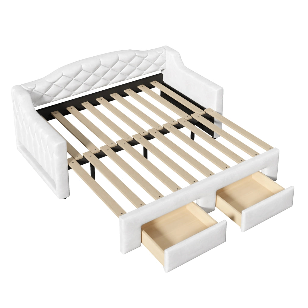 Letto da giorno estraibile 90x200/180x200 cm con 2 cassetti e LED bianco