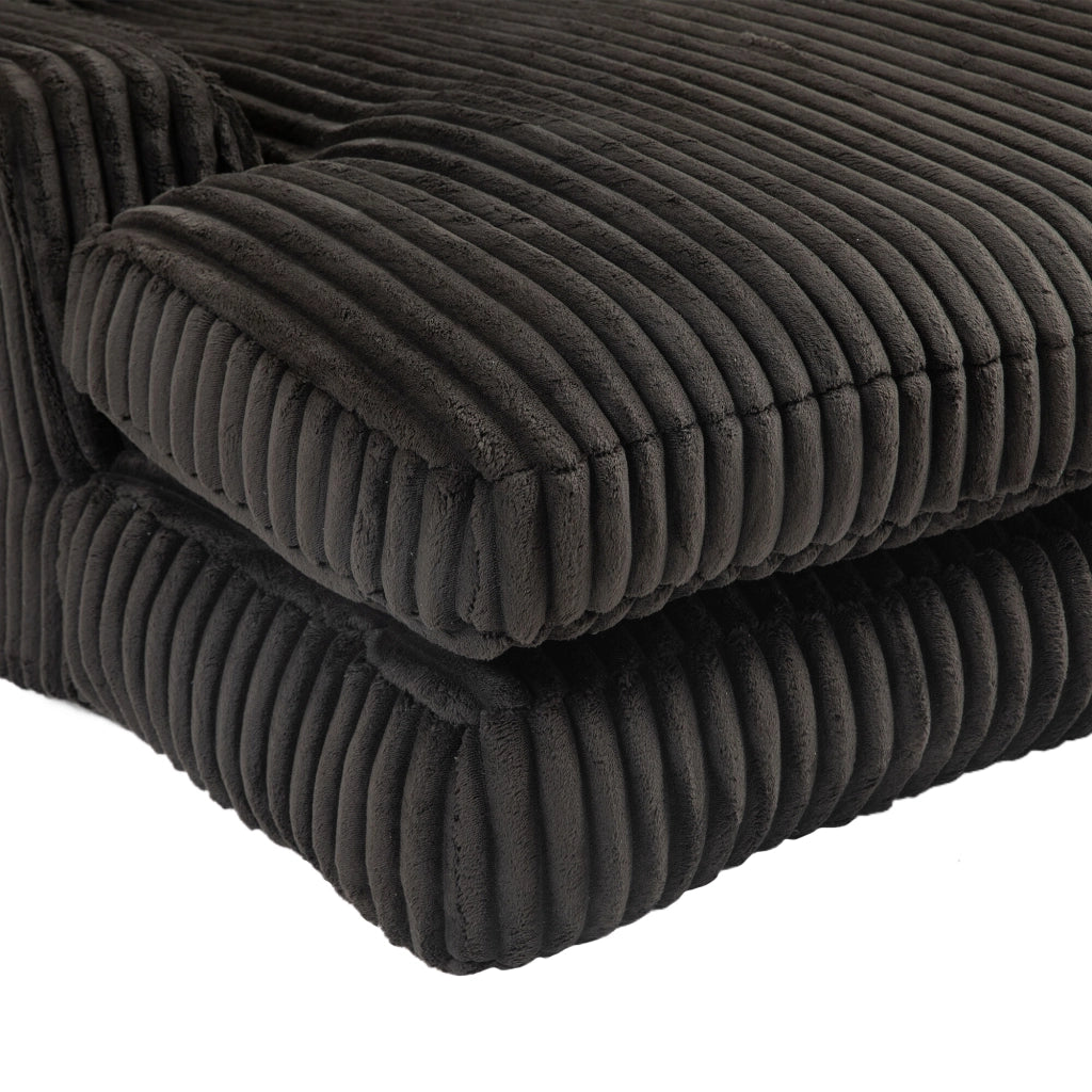 Chaise longue da interno 125x155x63 cm in velluto a coste nero con 3 cuscini