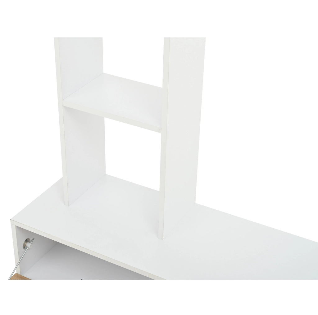 Mobile porta TV modulare con pensile e ripiani, bianco e legno