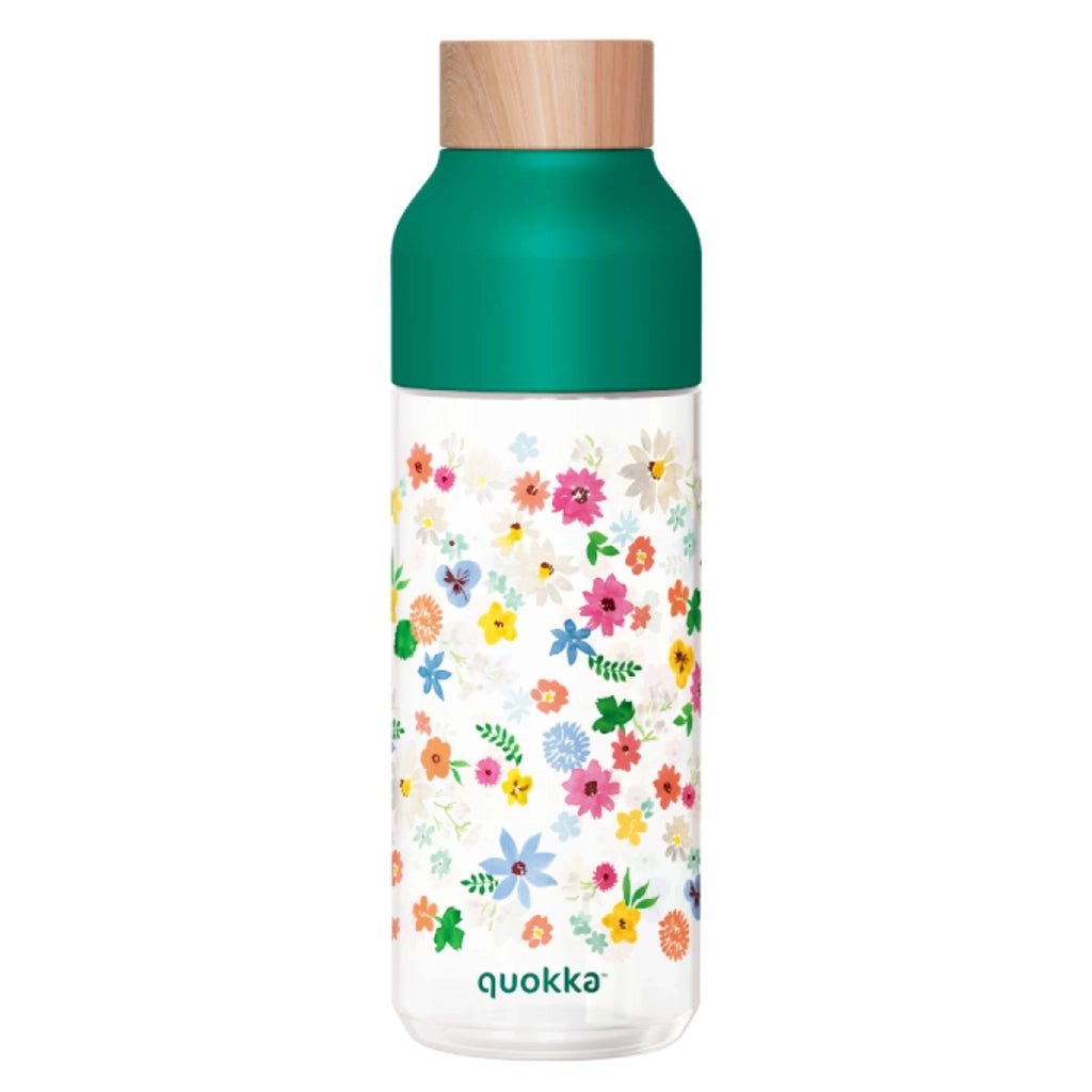 Bottiglia d'acqua riutilizzabile Ice 720ml con tappo in legno e motivo floreale Verde Quokka