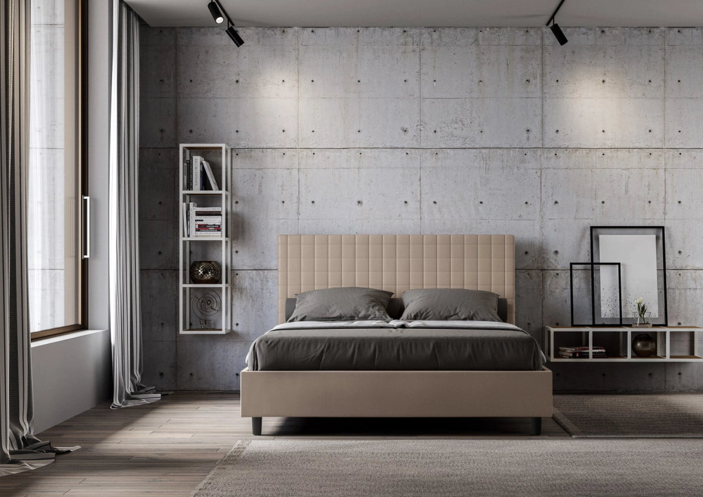 Letto Matrimoniale Large 180x210 cm con Rete e Contenitore Sunny Tortora