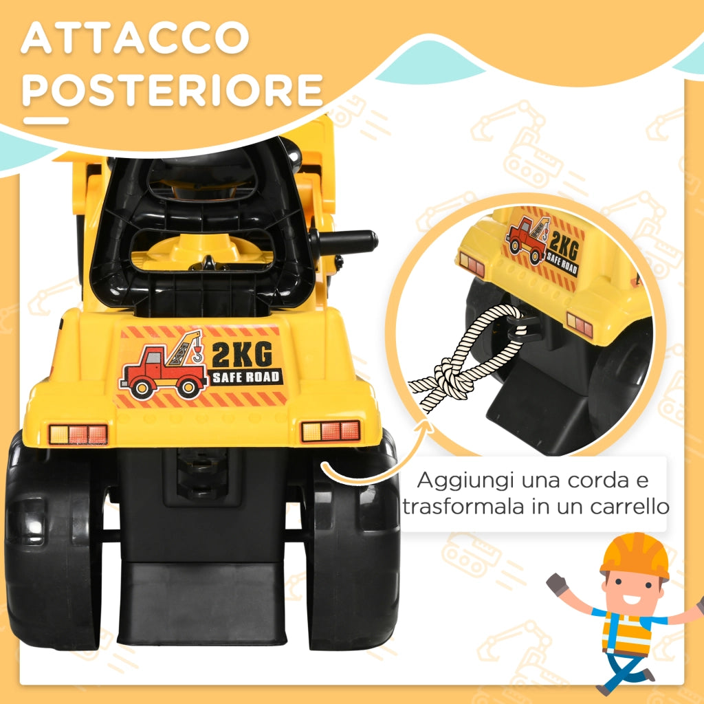 EasyComfort Escavatore per Bambini 2-4 Anni con Pinza, Pulsante per Suoni e Spazio Portaoggetti, 83x27x39 cm, Giallo e Nero