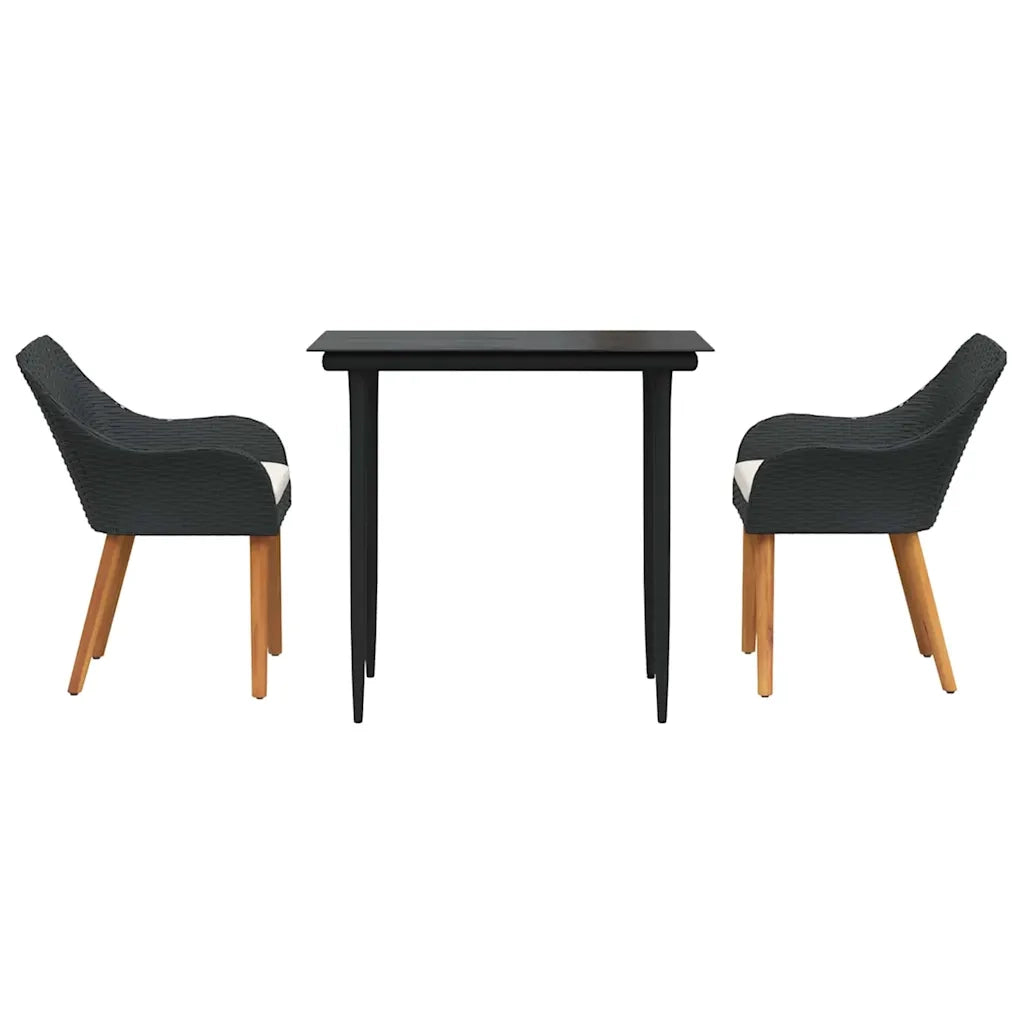 Set da Pranzo per Giardino con cuscino 3 pcs Nero polyrattan 3261663