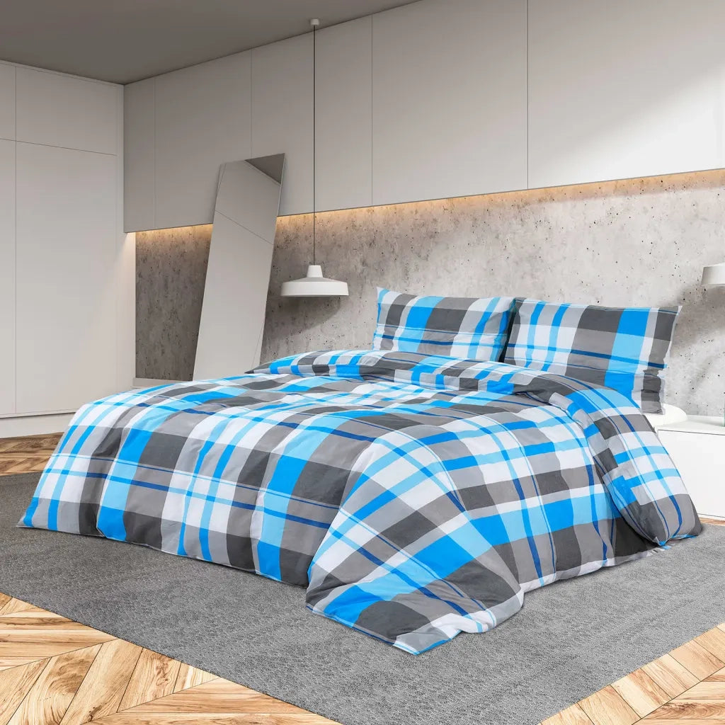 Set Copripiumino Blu e Grigio 140x200 cm in Cotone 136065