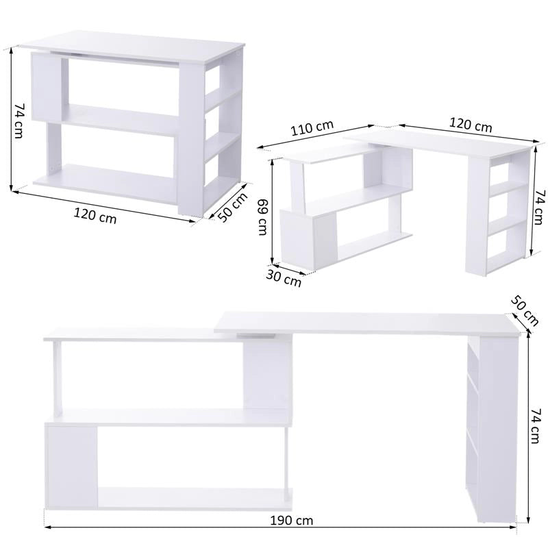 SCRIVANIA AD ANGOLO CON 5 RIPIANI 120 X 100 X 74 CM BIANCA