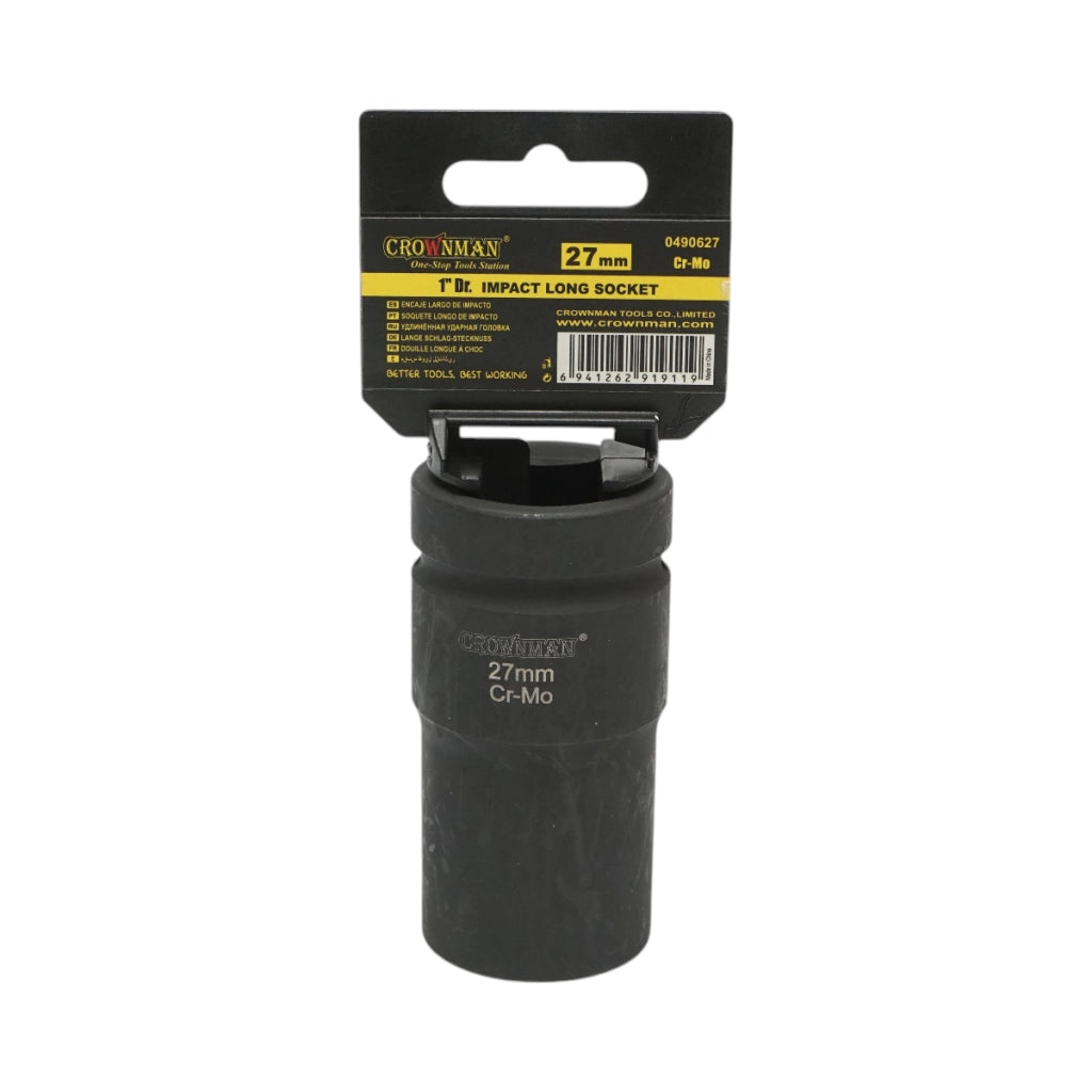 Chiave a bussola a impatto Crownman da 27 mm, quadrata da 1 pollice, in acciaio Cr-Mo