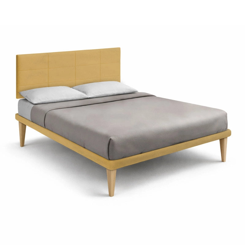 Letto imbottito Letto Matrimoniale alla Francese 140x190 cm Square - Con rete,Microfibra,Ocra