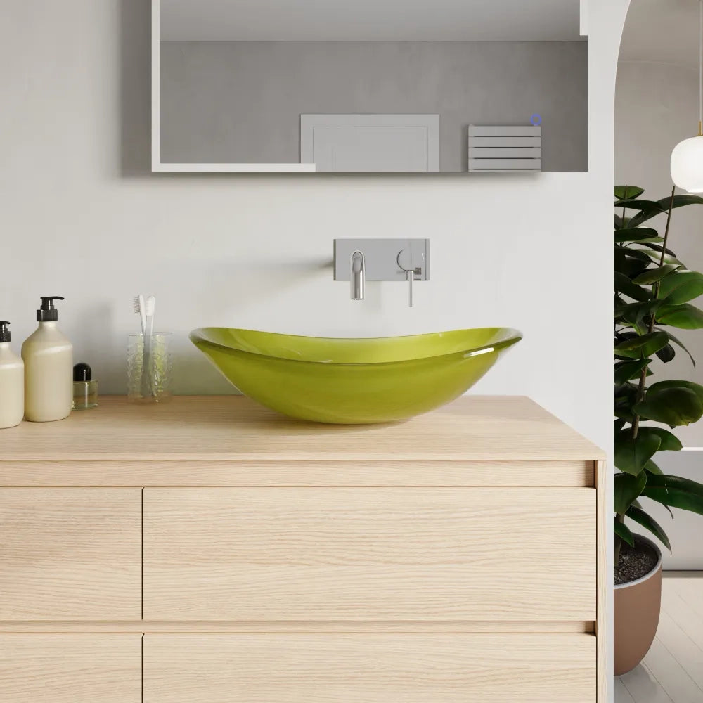 Lavabo da appoggio in vetro trasparente 54x35x15,5 cm color verde | Aurea