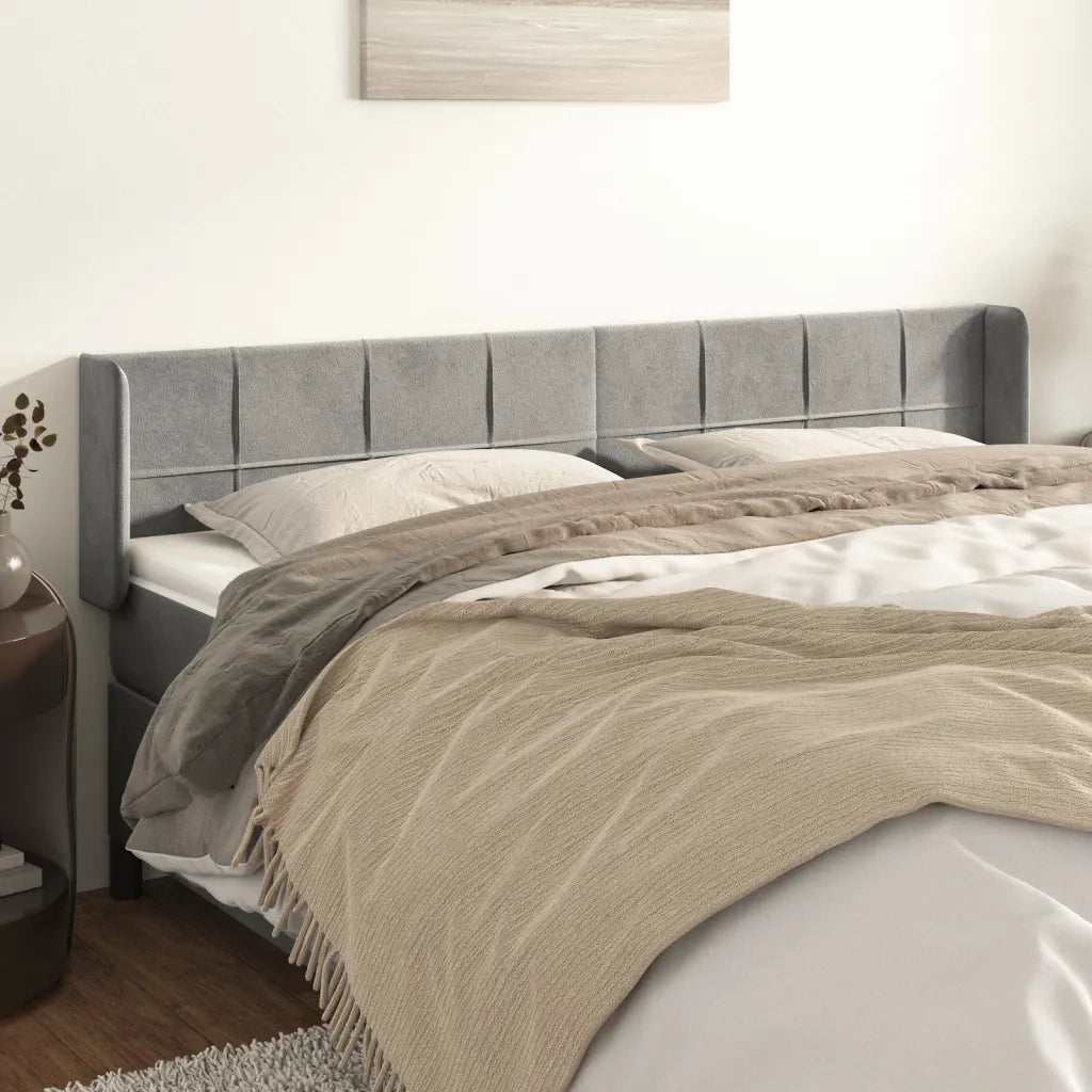 Testiera | Testata ad Orecchio Grigio Chiaro 163x16x78/88 cm in Velluto
